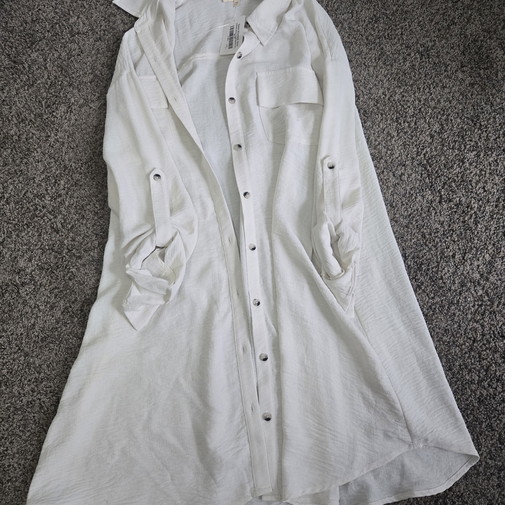 White Button-Front Lightweight Tunic